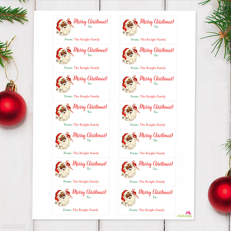 Personalized Vintage African-American Santa Christmas Gift Labels