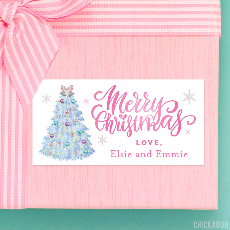 Pink Tree Christmas Gift Labels