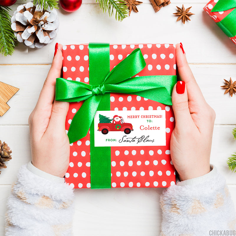 To Child From Santa Christmas Gift Labels - Santa in a Red Truck