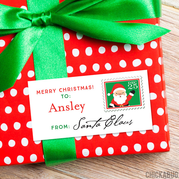 To Child From Santa Christmas Gift Labels - Postage Stamp