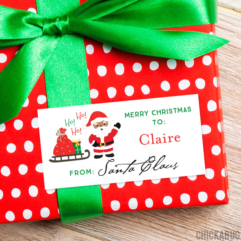 To Child From Santa Christmas Gift Labels - African-American Ho! Ho! Ho! Santa