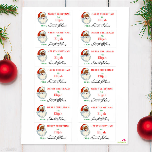 To Child From Santa Christmas Gift Labels - African-American Old Fashioned Santa