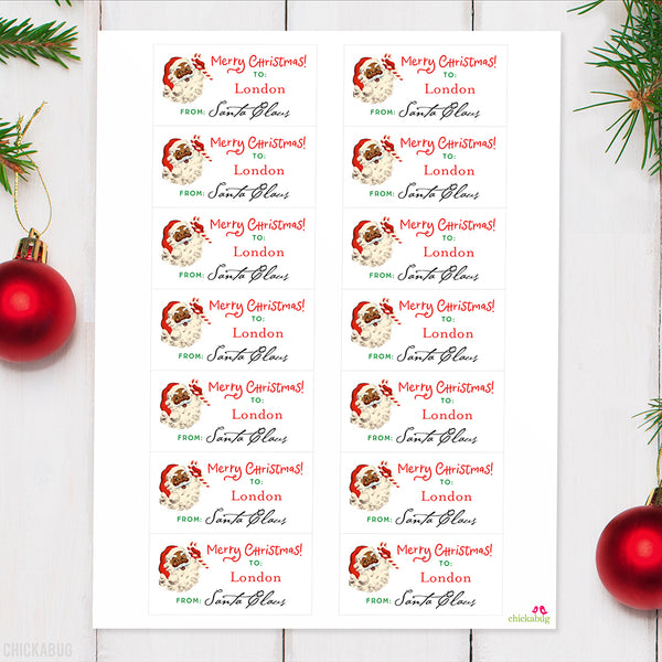 To Child From Santa Christmas Gift Labels - African-American Vintage Santa