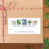 Blue and Green Presents Happy Holidays Gift Labels