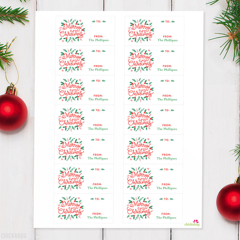 Handwritten Holly Merry Christmas Gift Labels