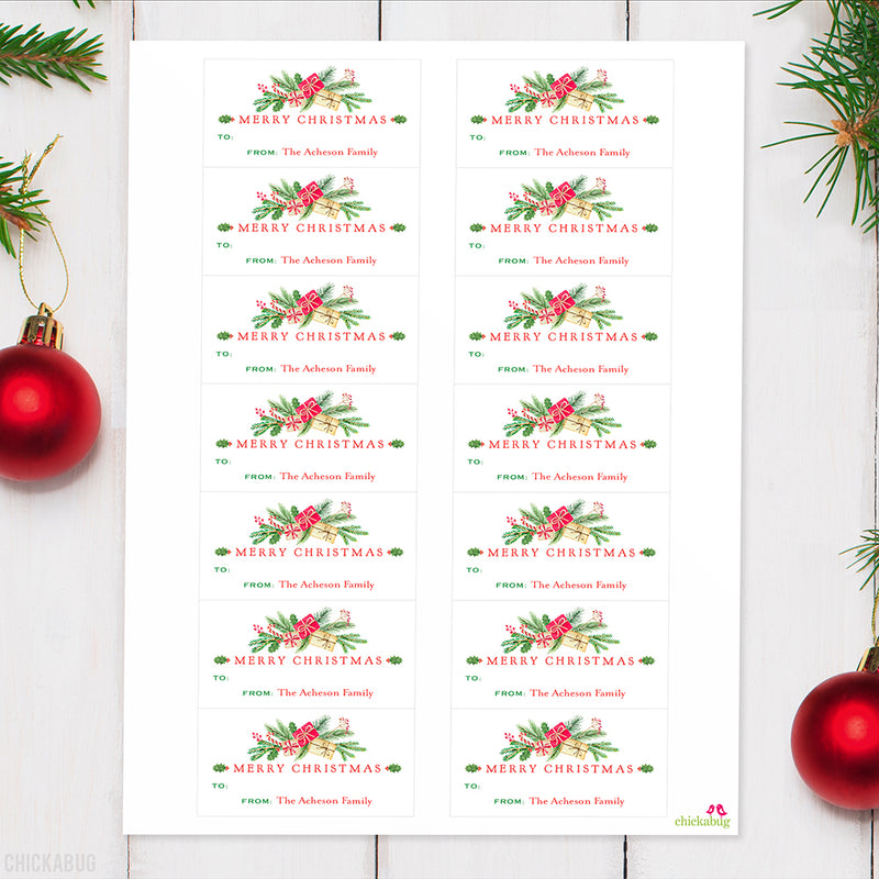 Watercolor Gifts and Greenery Christmas Gift Labels