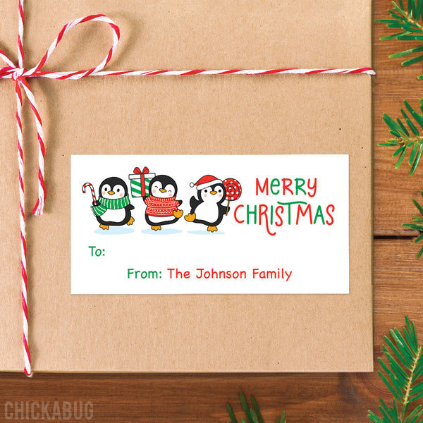 Festive Penguins Christmas Gift Labels