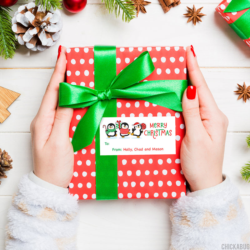 Festive Penguins Christmas Gift Labels