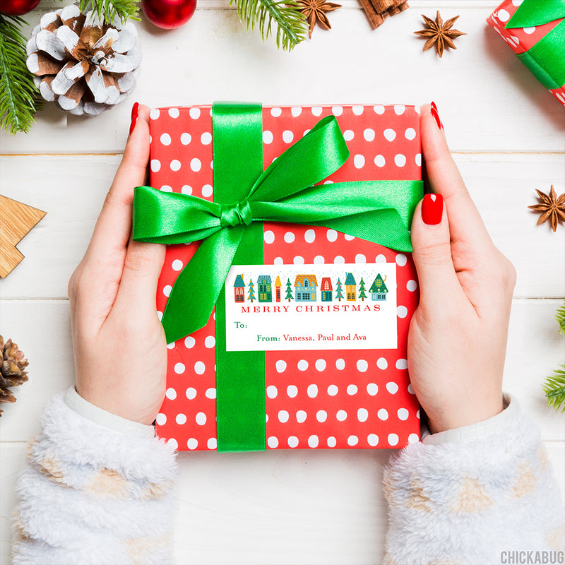 Festive Christmas Village Gift Labels