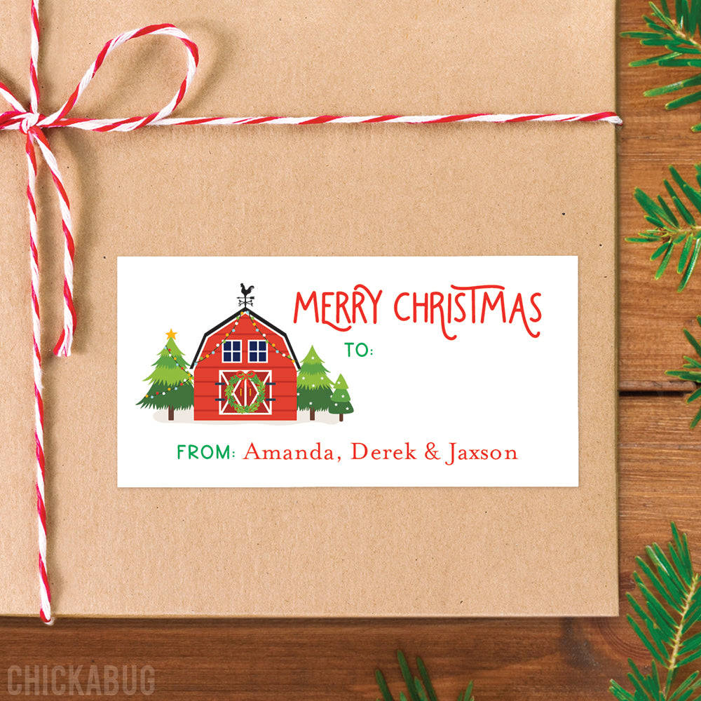 Personalized Merry Red Barn Write-On Christmas Gift Labels – Chickabug