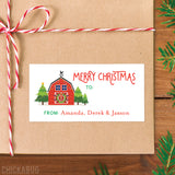 Merry Red Barn Christmas Gift Labels