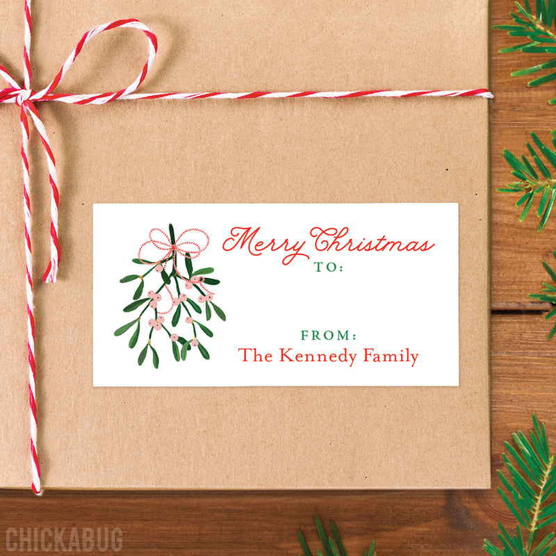 Pink and Red Mistletoe Christmas Gift Labels