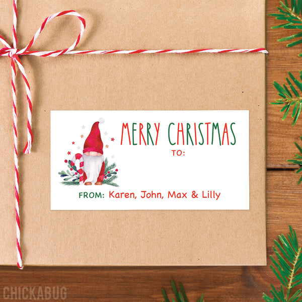 Watercolor Gnome Christmas Gift Labels