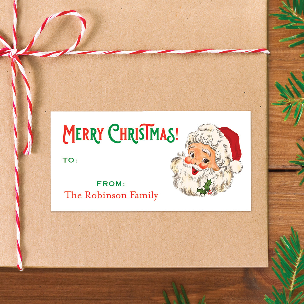 Personalized Vintage Jolly Santa Christmas Gift Labels – Chickabug