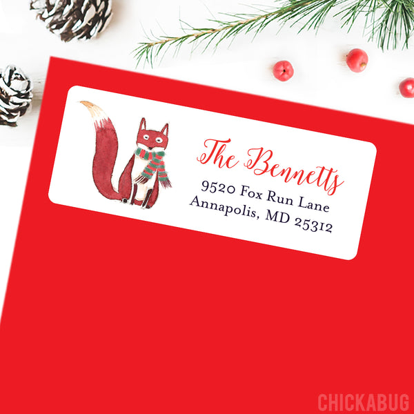 Watercolor Christmas Fox Address Labels