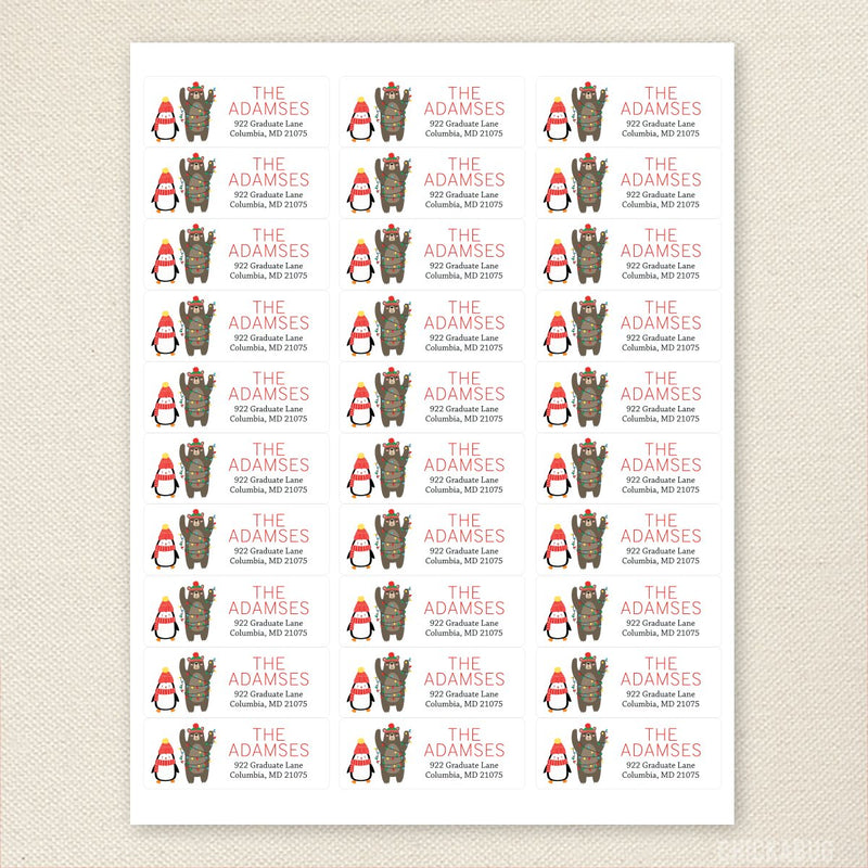 Penguin and Bear Christmas Address Labels