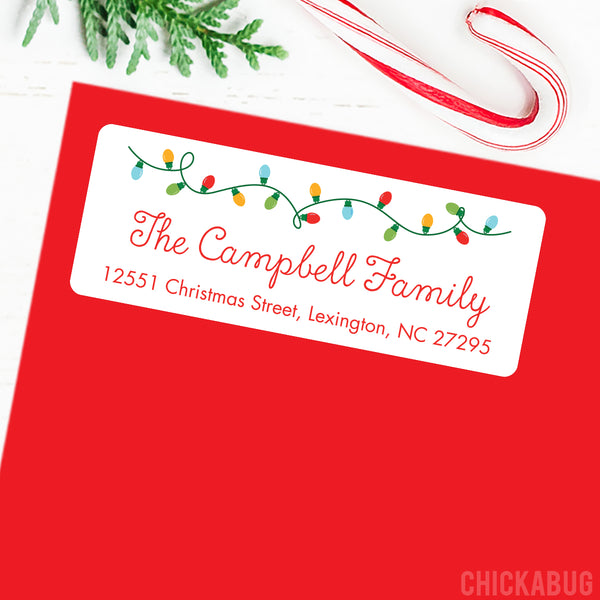 Colorful Christmas Lights Address Labels