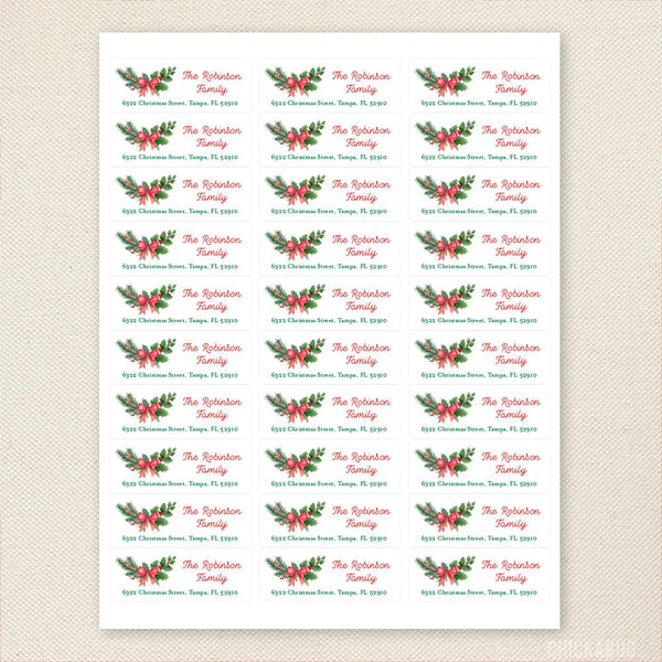 Holly Swag Christmas Address Labels