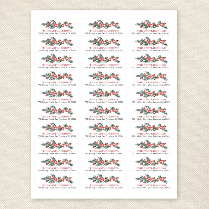 Watercolor Christmas Greenery Address Labels