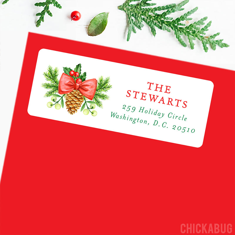 Christmas Pinecone and Holly Address Labels