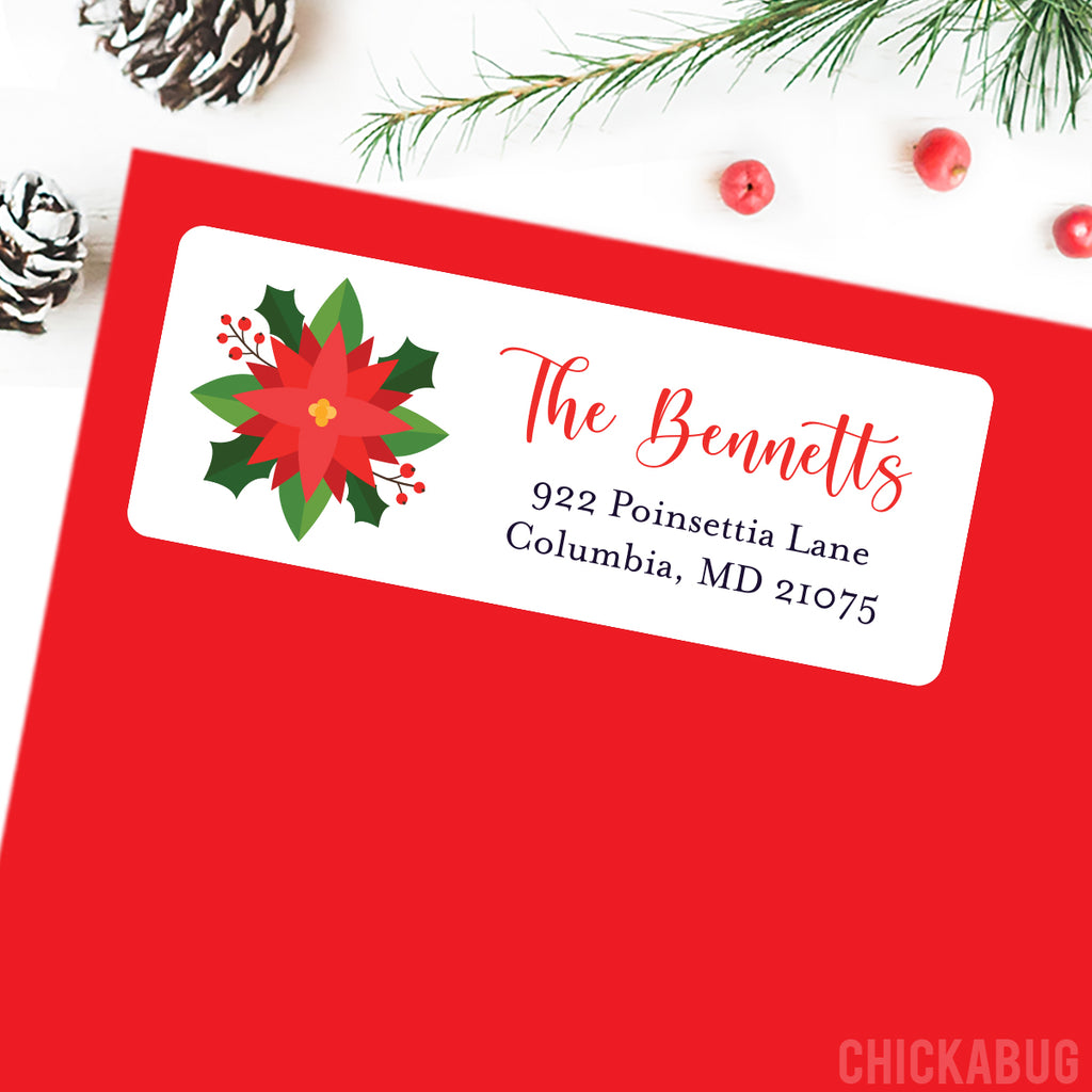 poinsettia christmas address labels