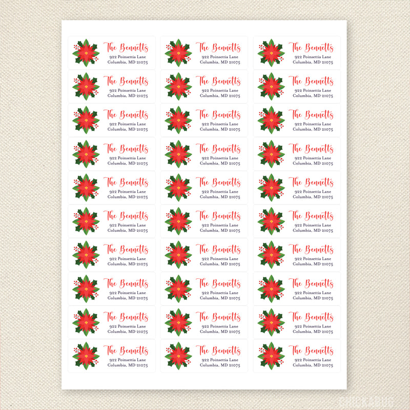 Poinsettia Christmas Address Labels