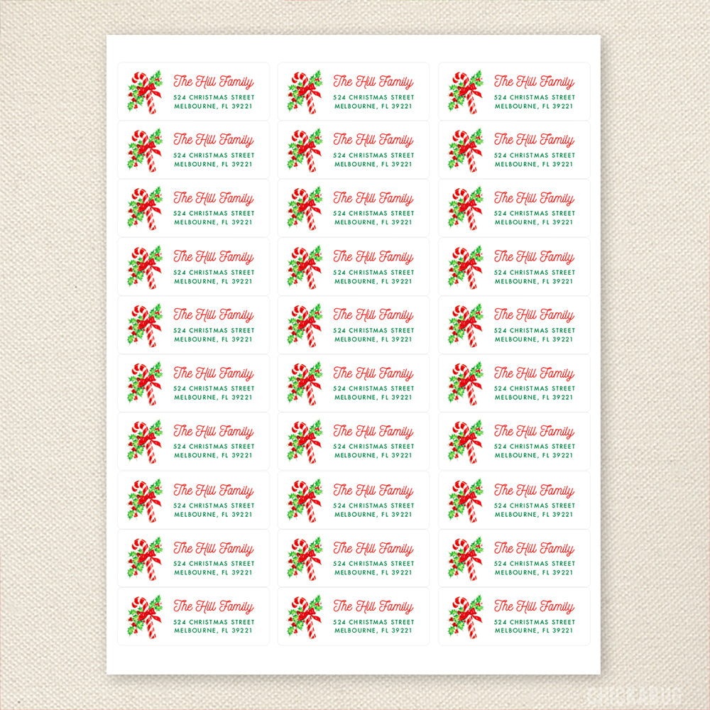 Personalized Vintage Candy Cane Christmas Return Address Labels – Chickabug for Free Printable Christmas Address Labels