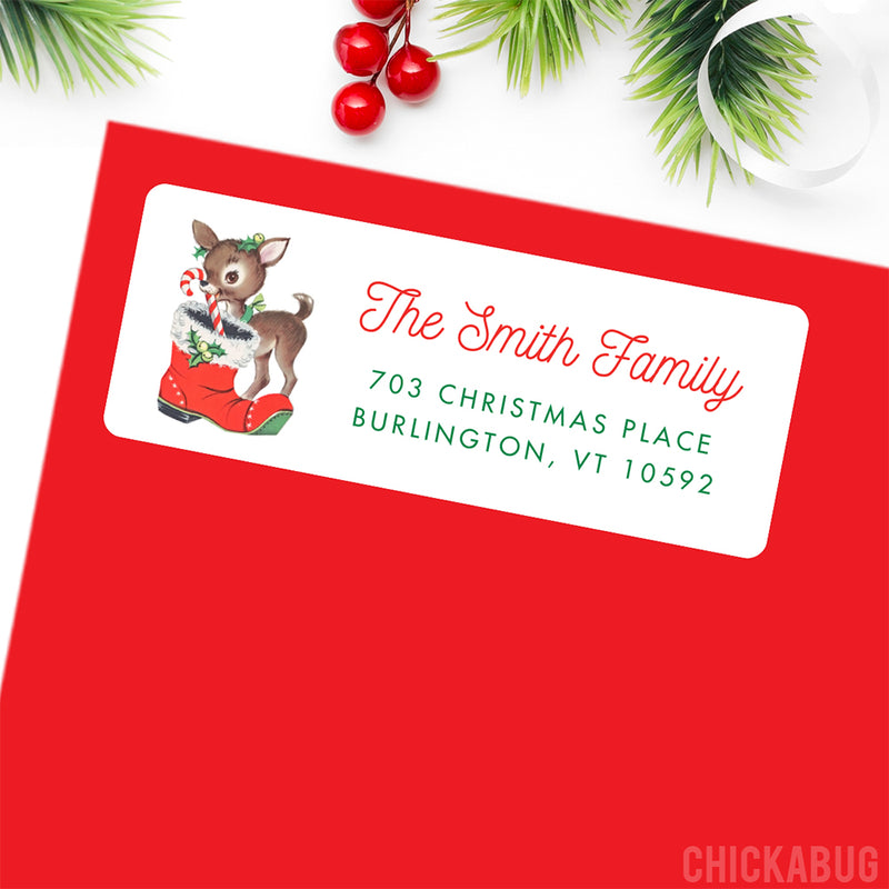 Vintage Reindeer & Santa's Boot Christmas Address Labels