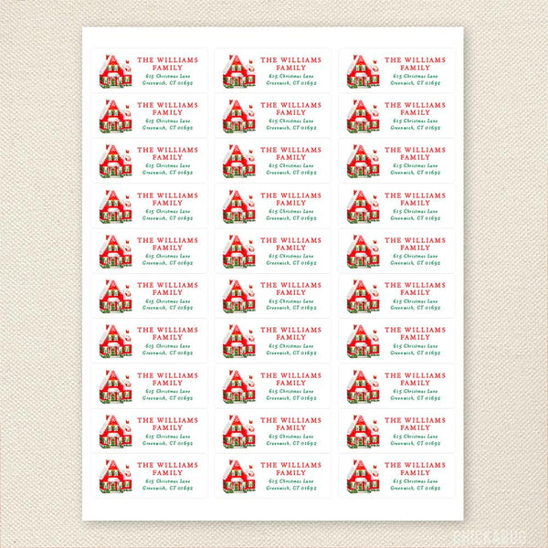Vintage Christmas House Address Labels