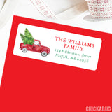 Red Vintage Truck Christmas Address Labels