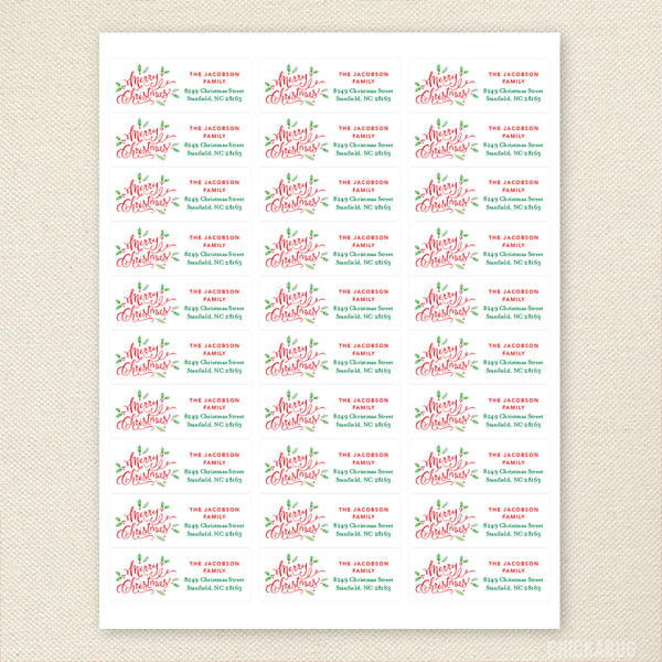Calligraphy & Holly Christmas Address Labels