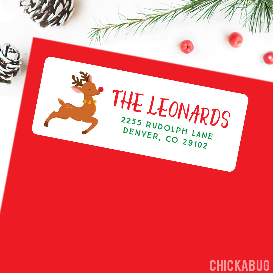 Personalized Rudolph Christmas Return Address Labels – Chickabug