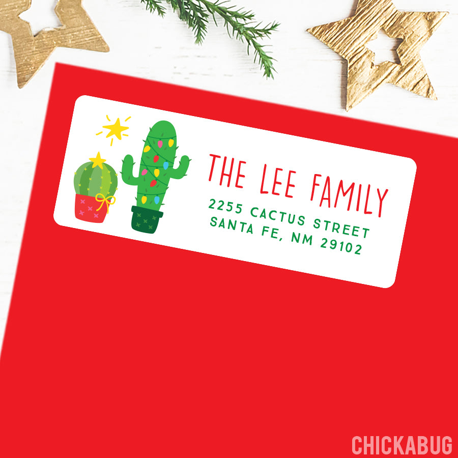Personalized Christmas Cactus Return Address Labels – Chickabug