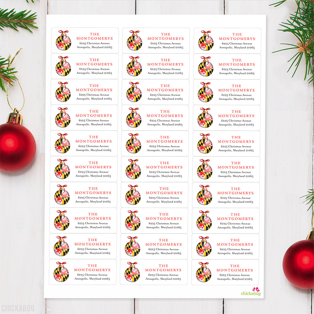 Personalized Maryland State Flag Christmas Address Labels – Chickabug, image size:1000x1000