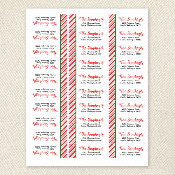 Christmas Candy Cane Stripes Address Labels