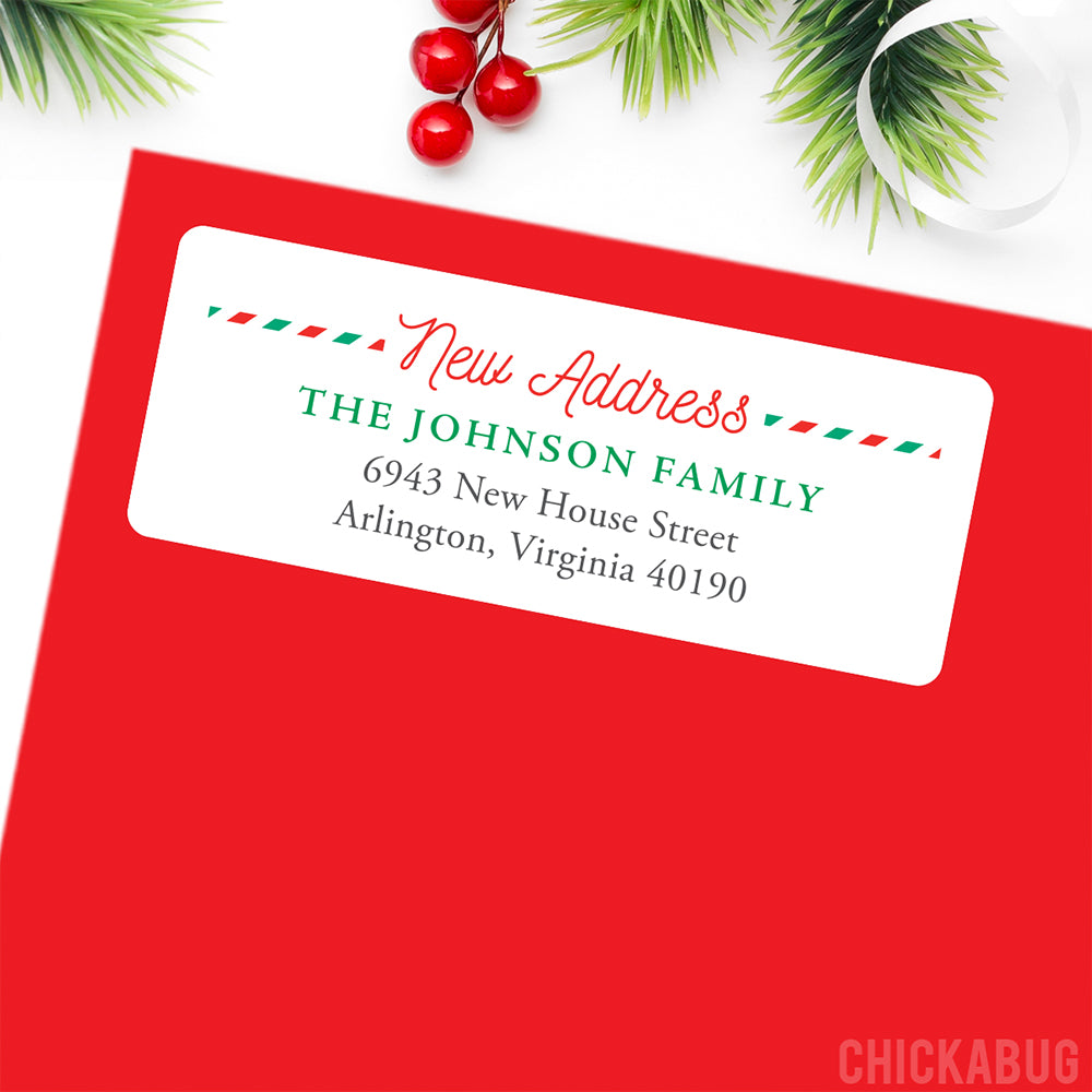 Personalized Christmas Stripe Change of Address Labels – Chickabug