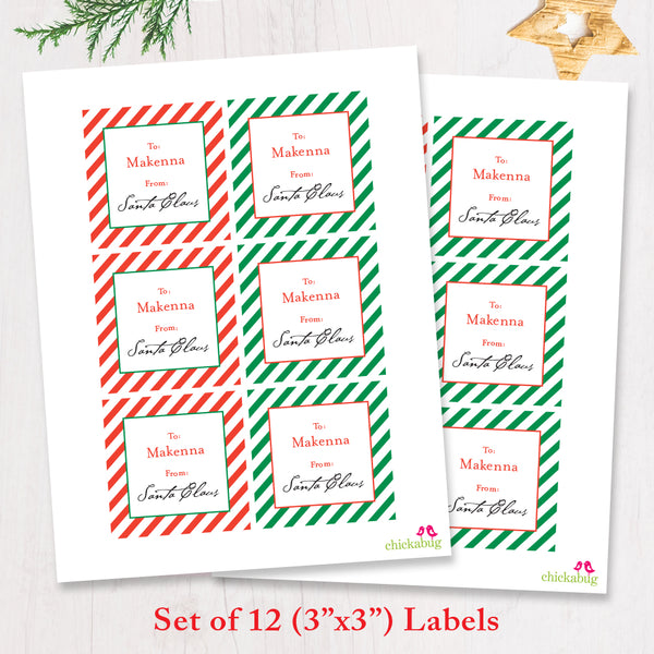 Signed by Santa Christmas Gift Labels - Stripes