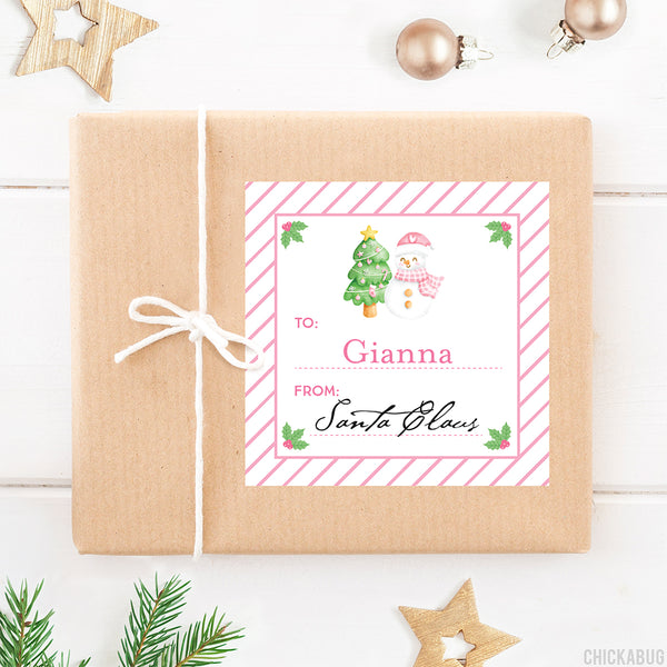 Signed by Santa Christmas Gift Labels - Pink Snowman