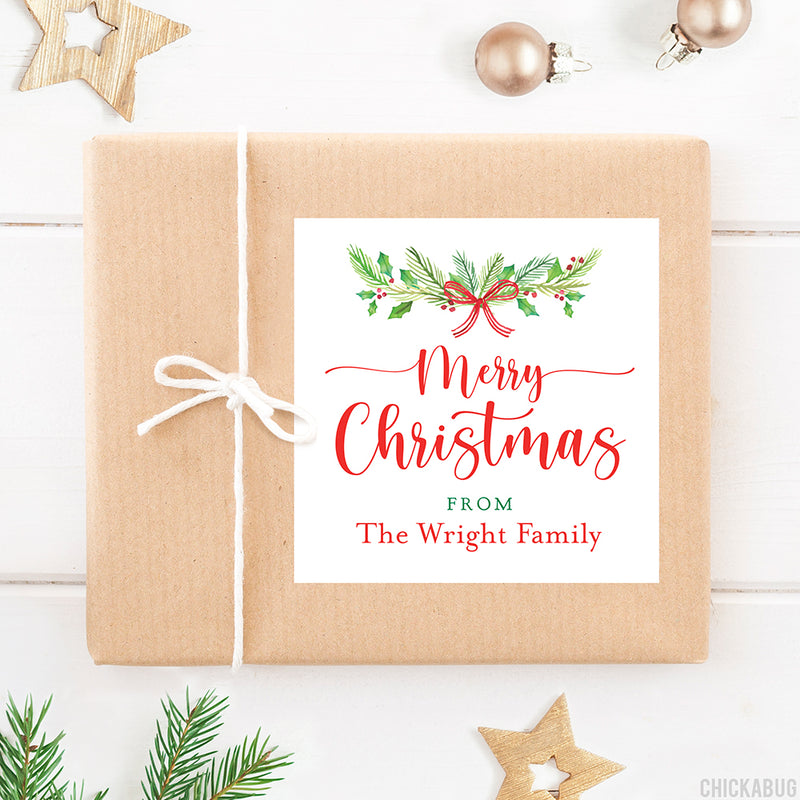 Classic Greenery Merry Christmas Gift Labels