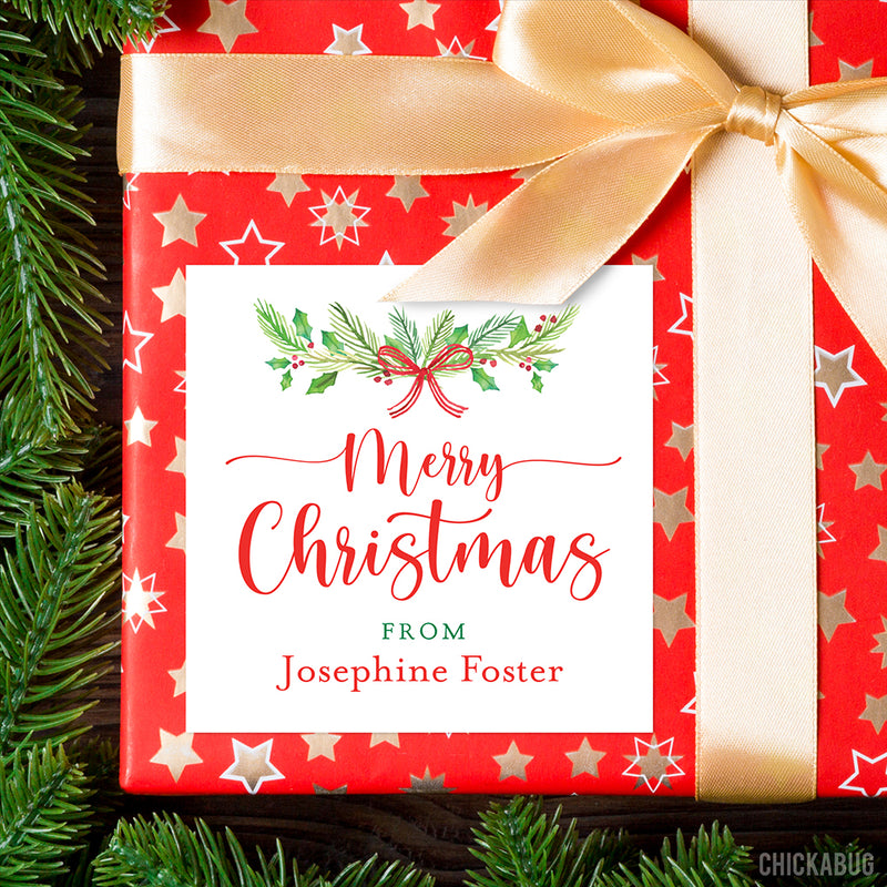 Classic Greenery Merry Christmas Gift Labels