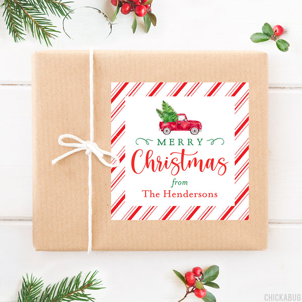 Red Vintage Truck Christmas Gift Labels