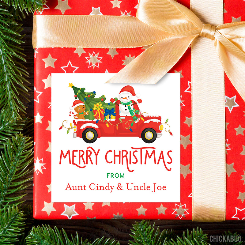 Snowman & Red Truck Christmas Gift Labels