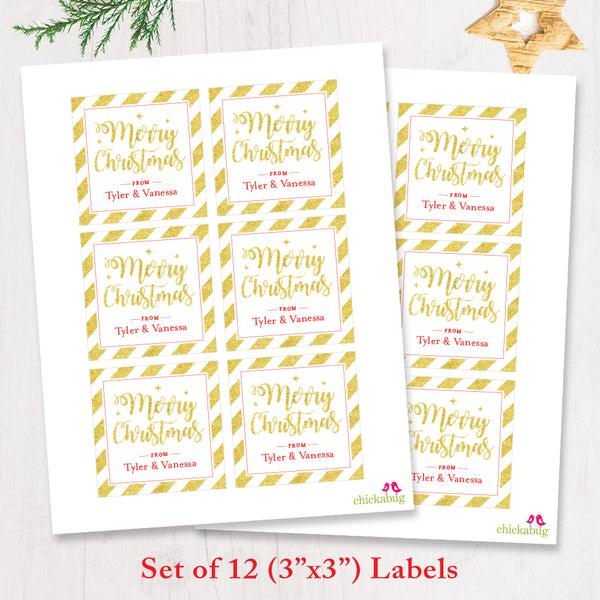 Gold Merry Christmas Gift Labels