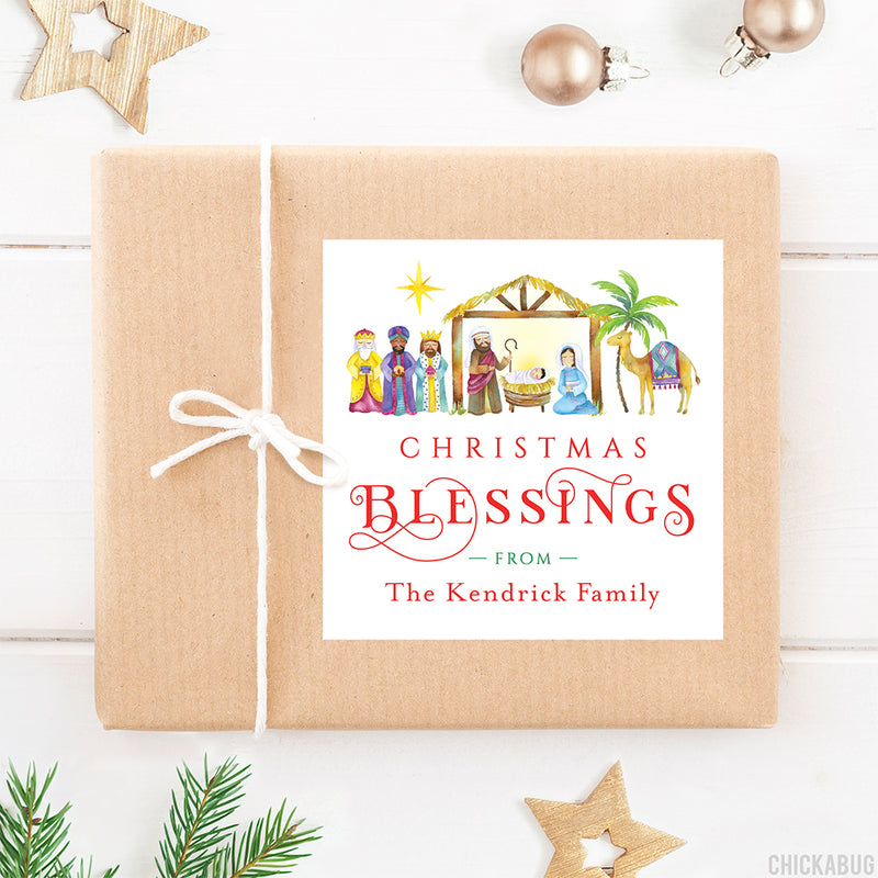 Nativity Scene Christmas Blessings Gift Labels