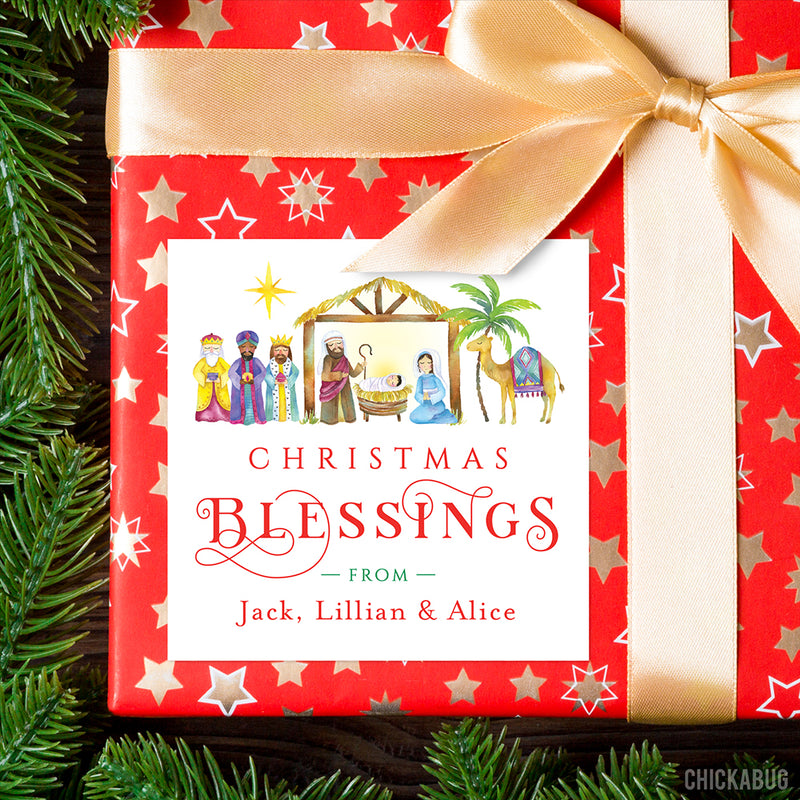 Nativity Scene Christmas Blessings Gift Labels
