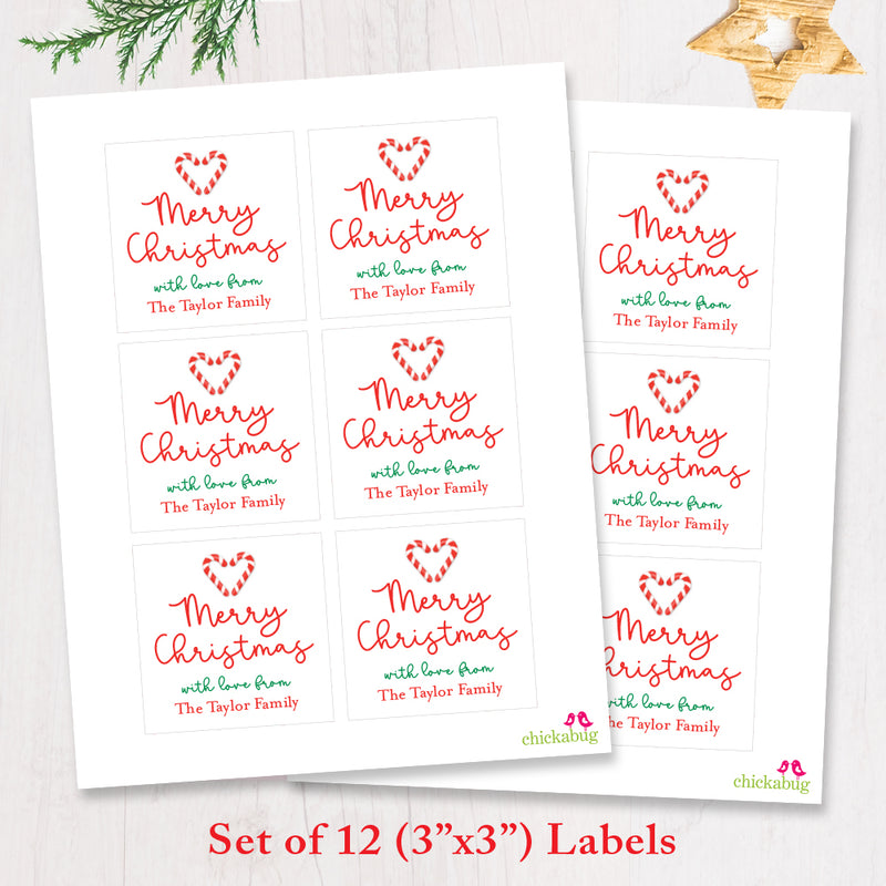 Candy Cane Heart Christmas Gift Labels