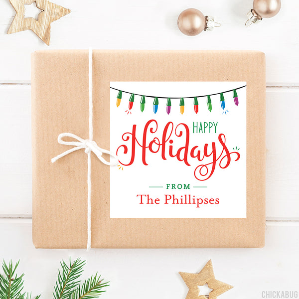 "Happy Holidays" String of Lights Gift Labels