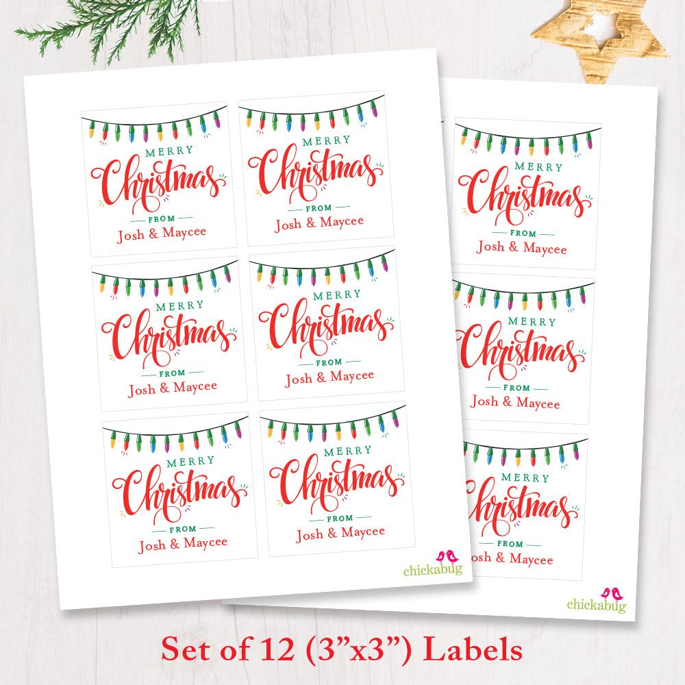 Personalized Merry Christmas Lights Gift Labels – Chickabug for Free Printable Merry Christmas Labels
