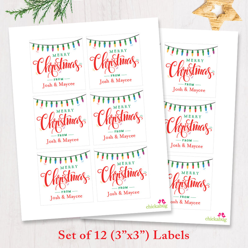 Merry Christmas Lights Gift Labels