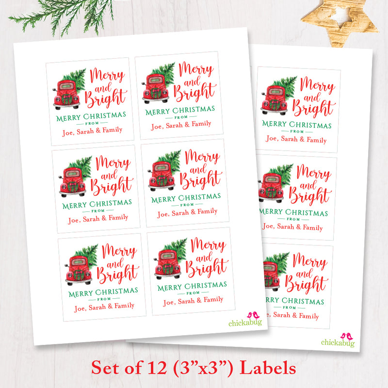 "Merry and Bright" Christmas Truck Gift Labels